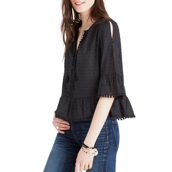 Madewell Black Peekaboo Pom Pom Blouse - Picture 3 of 13